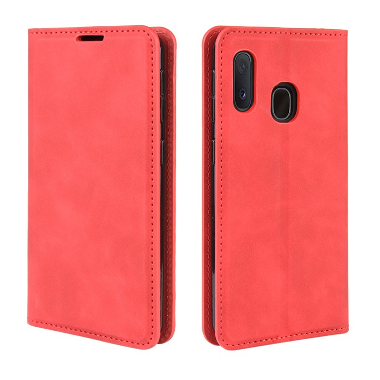 Silky Touch Leather Wallet Case for Samsung Galaxy A20e - Red-7
