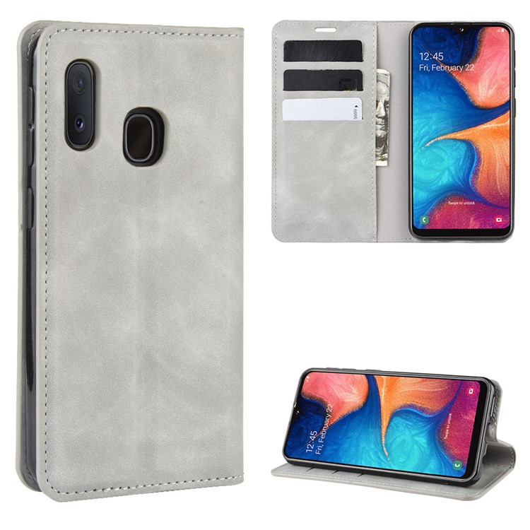 Silky Touch Leather Wallet Case for Samsung Galaxy A20e - Grey-1