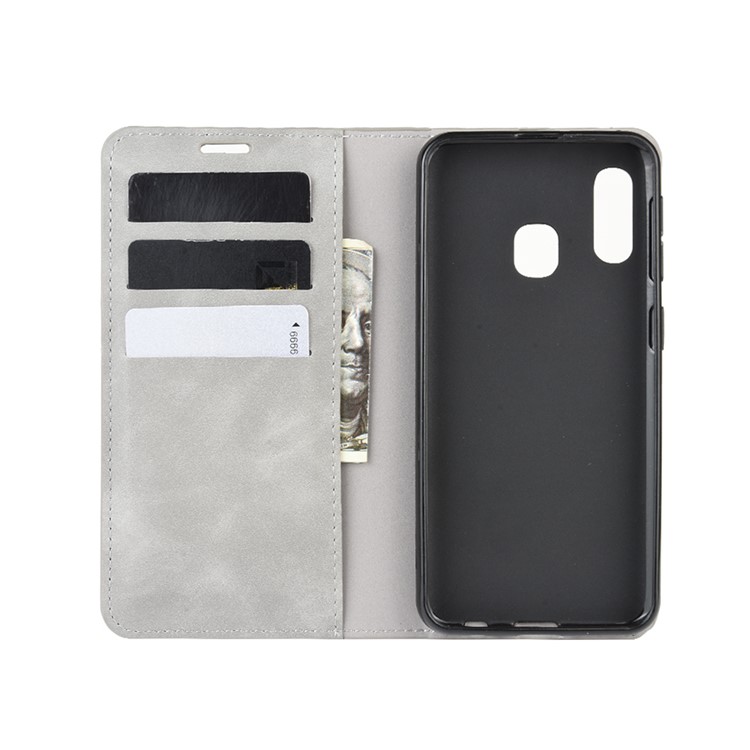 Silky Touch Leather Wallet Case for Samsung Galaxy A20e - Grey-3