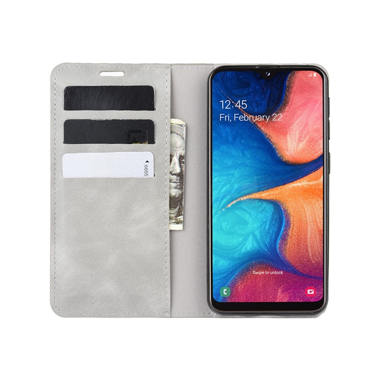 Silky Touch Leather Wallet Case for Samsung Galaxy A20e - Grey-4