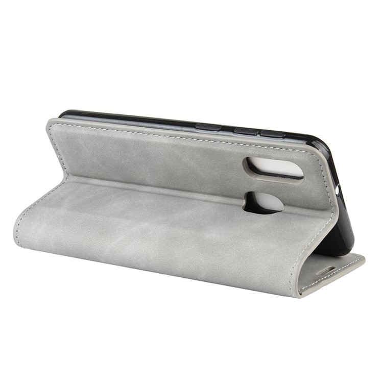 Silky Touch Leather Wallet Case for Samsung Galaxy A20e - Grey-5