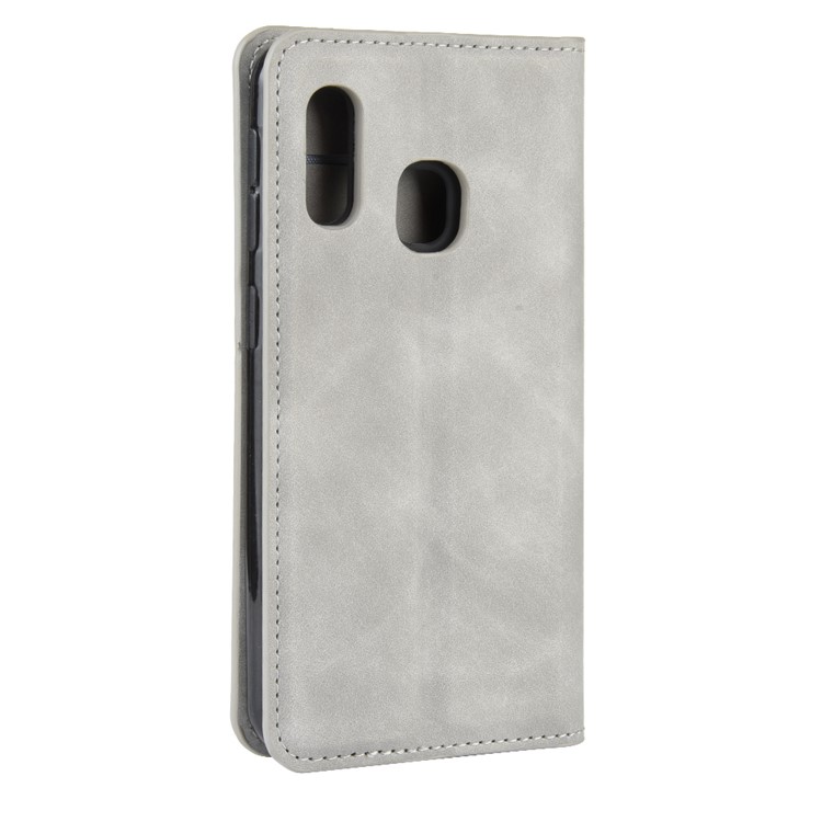 Silky Touch Leather Wallet Case for Samsung Galaxy A20e - Grey-6