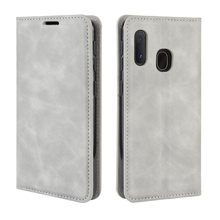 Silky Touch Leather Wallet Case for Samsung Galaxy A20e - Grey-7