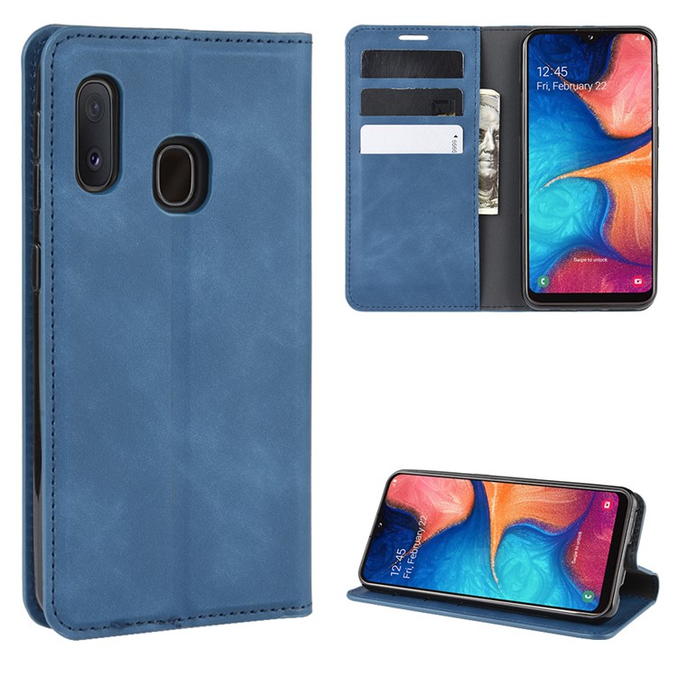 Silky Touch Leather Wallet Case for Samsung Galaxy A20e - Blue-1