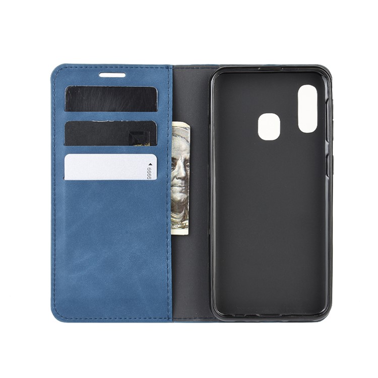 Silky Touch Leather Wallet Case for Samsung Galaxy A20e - Blue-5
