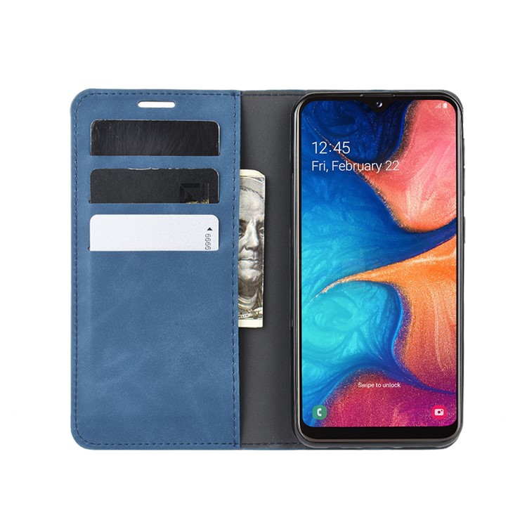 Silky Touch Leather Wallet Case for Samsung Galaxy A20e - Blue-6