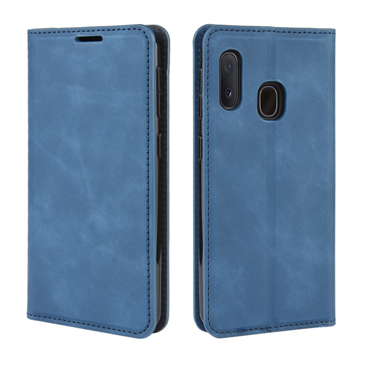 Silky Touch Leather Wallet Case for Samsung Galaxy A20e - Blue-9