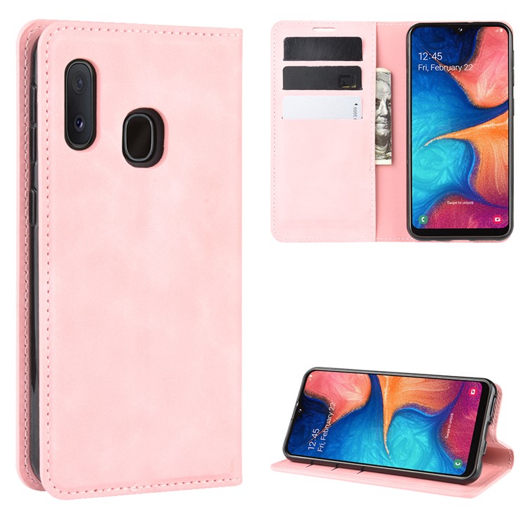 Silky Touch Leather Wallet Case for Samsung Galaxy A20e - Pink-1