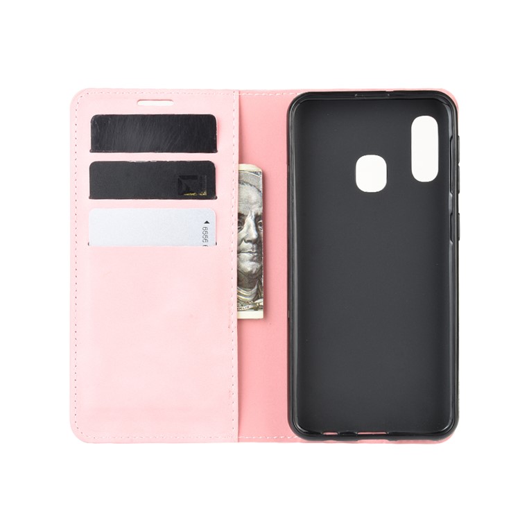 Silky Touch Leather Wallet Case for Samsung Galaxy A20e - Pink-3