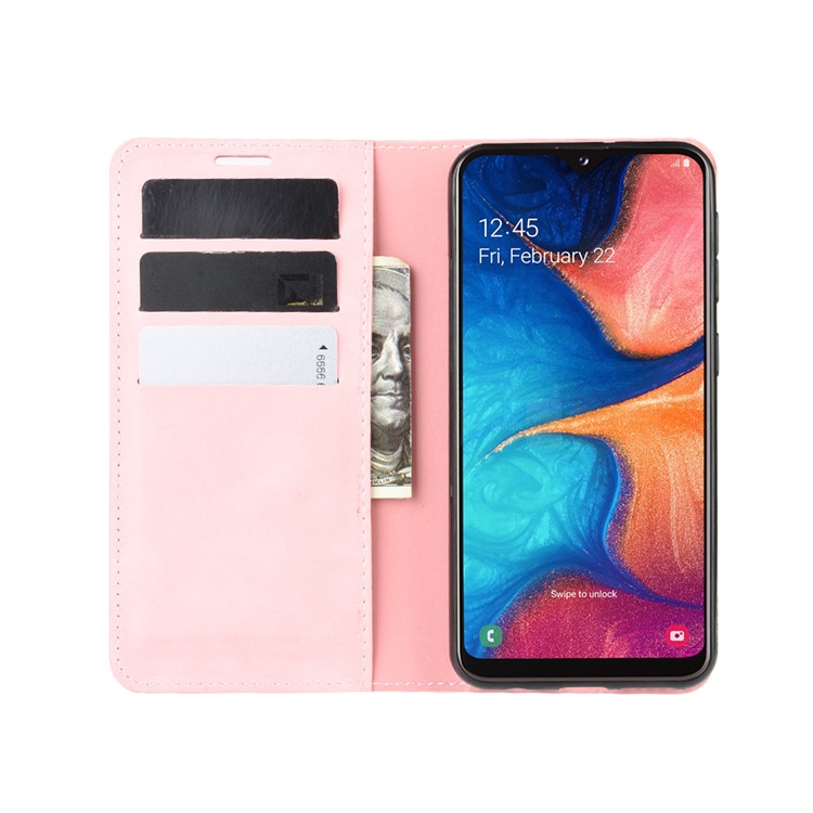 Silky Touch Leather Wallet Case for Samsung Galaxy A20e - Pink-4