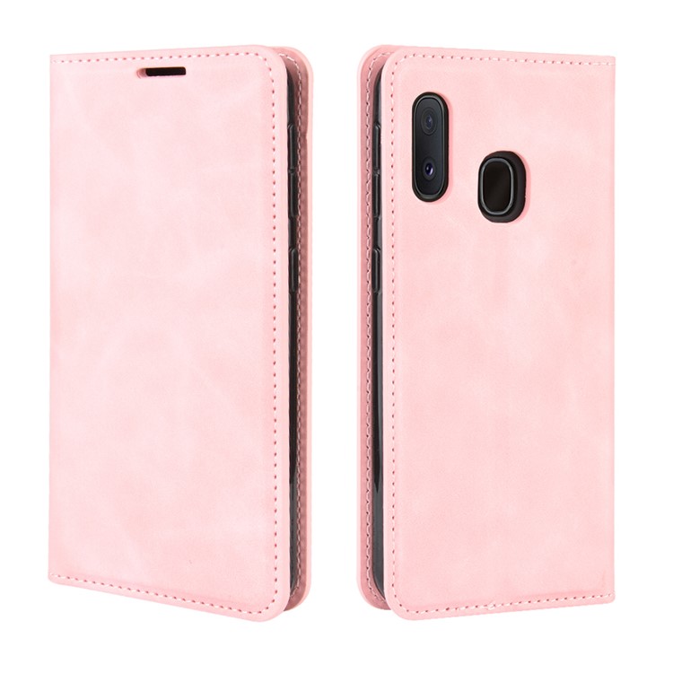Silky Touch Leather Wallet Case for Samsung Galaxy A20e - Pink-7