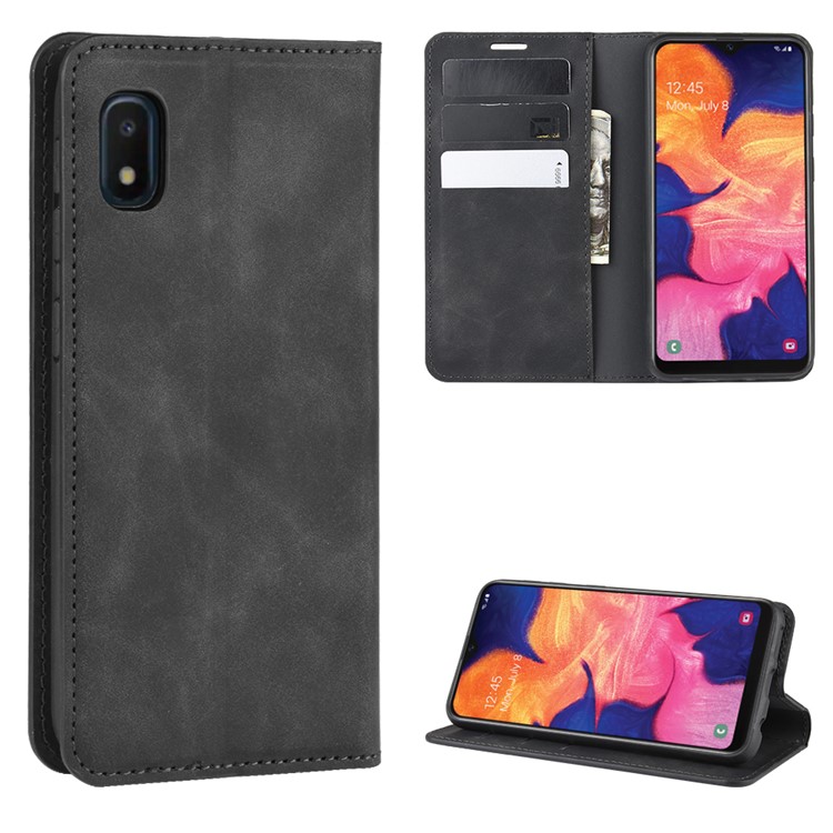 Silky Touch Leather Wallet Case for Samsung Galaxy A10e - Black-1