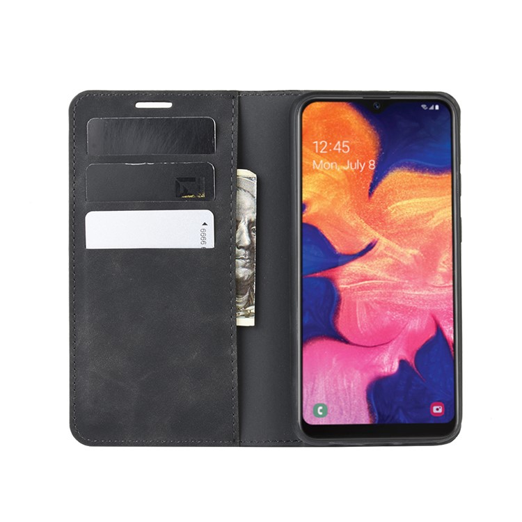 Silky Touch Leather Wallet Case for Samsung Galaxy A10e - Black-4
