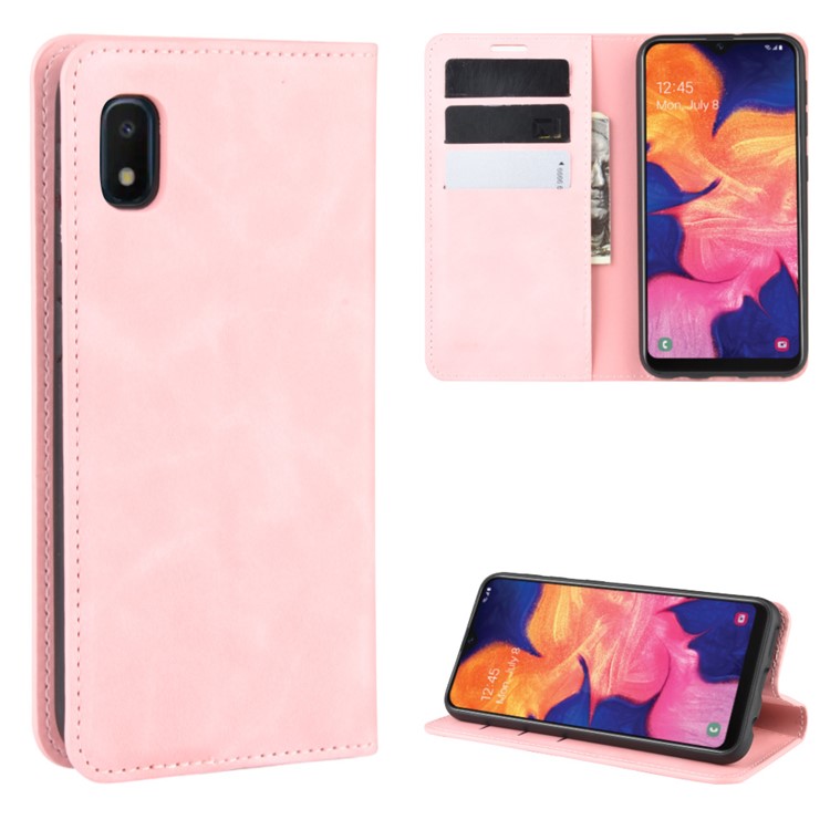 Caso Carteira Sedoso Toque De Couro Para Samsung Galaxy A10E - Rosa-1