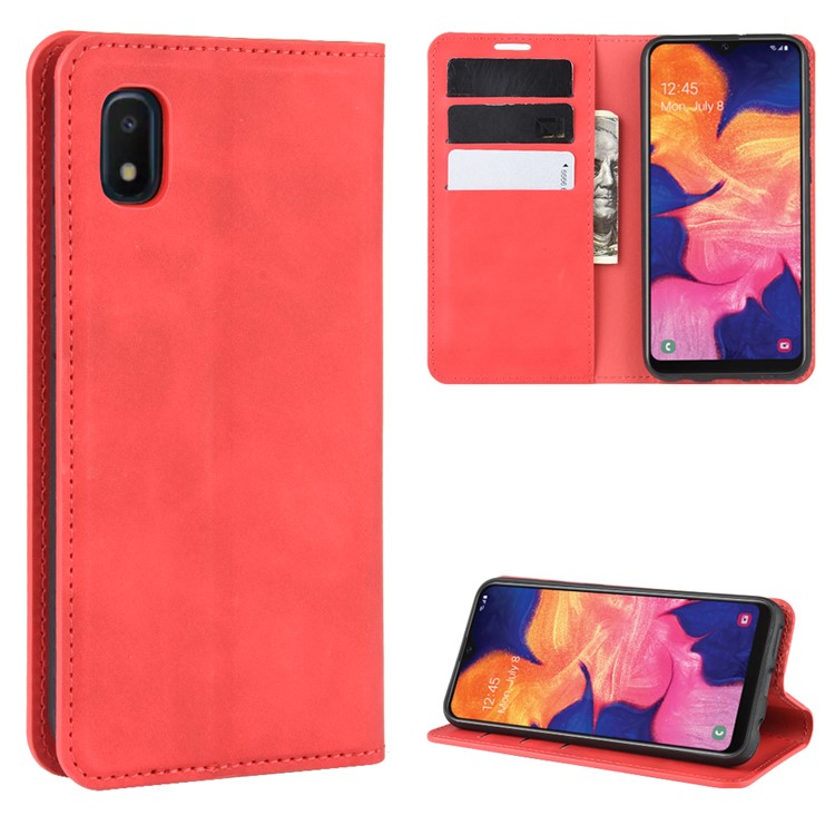 Silky Touch Leather Wallet Case for Samsung Galaxy A10e - Red-1