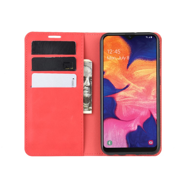 Silky Touch Leather Wallet Case for Samsung Galaxy A10e - Red-4