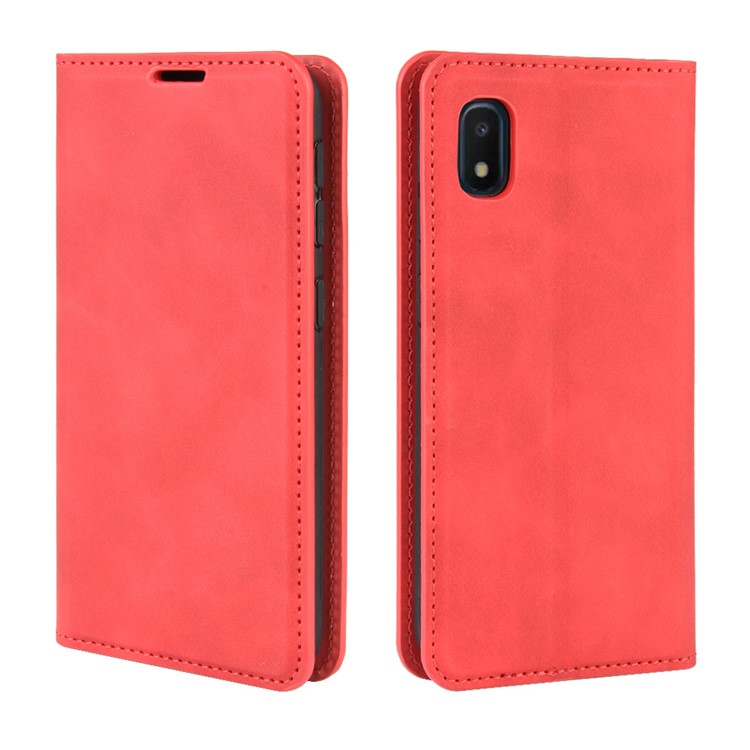 Silky Touch Leather Wallet Case for Samsung Galaxy A10e - Red-7