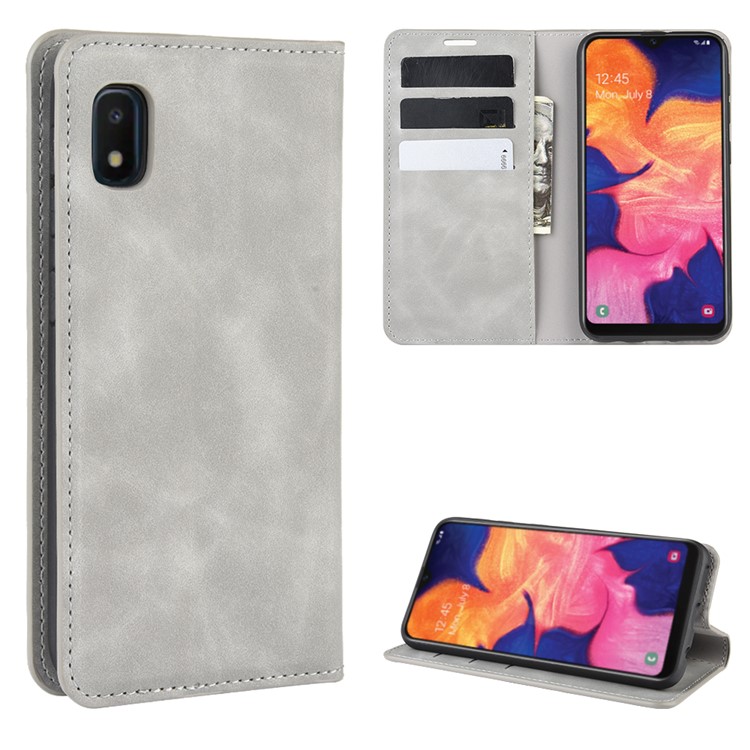 Silky Touch Leather Wallet Case for Samsung Galaxy A10e - Grey-1