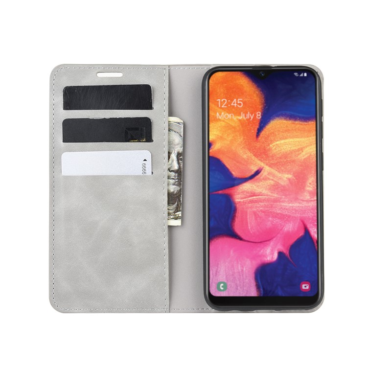 Silky Touch Leather Wallet Case for Samsung Galaxy A10e - Grey-4