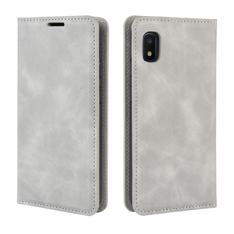 Silky Touch Leather Wallet Case for Samsung Galaxy A10e - Grey-7