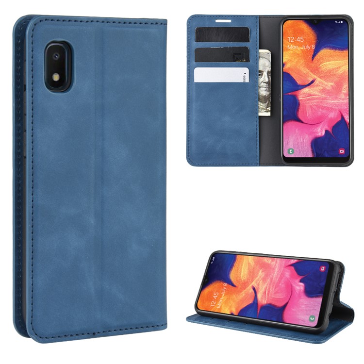 Silky Touch Leather Wallet Case for Samsung Galaxy A10e - Blue