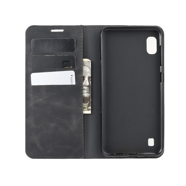 Silky Touch Leather Wallet Shell Case for Samsung Galaxy A10 - Black-3