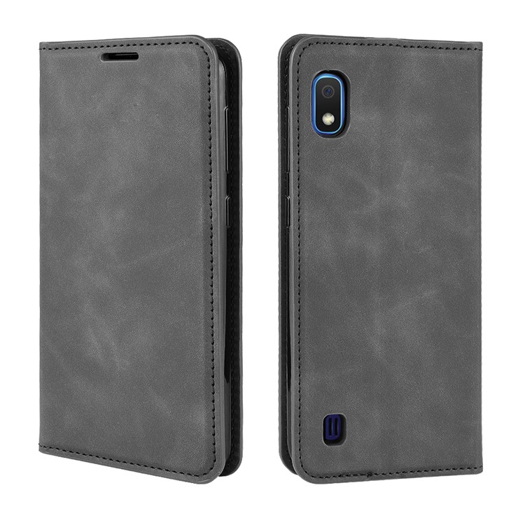 Capa de Casca de Couro de Couro Sedoso Para a Samsung Galaxy A10 - Preto