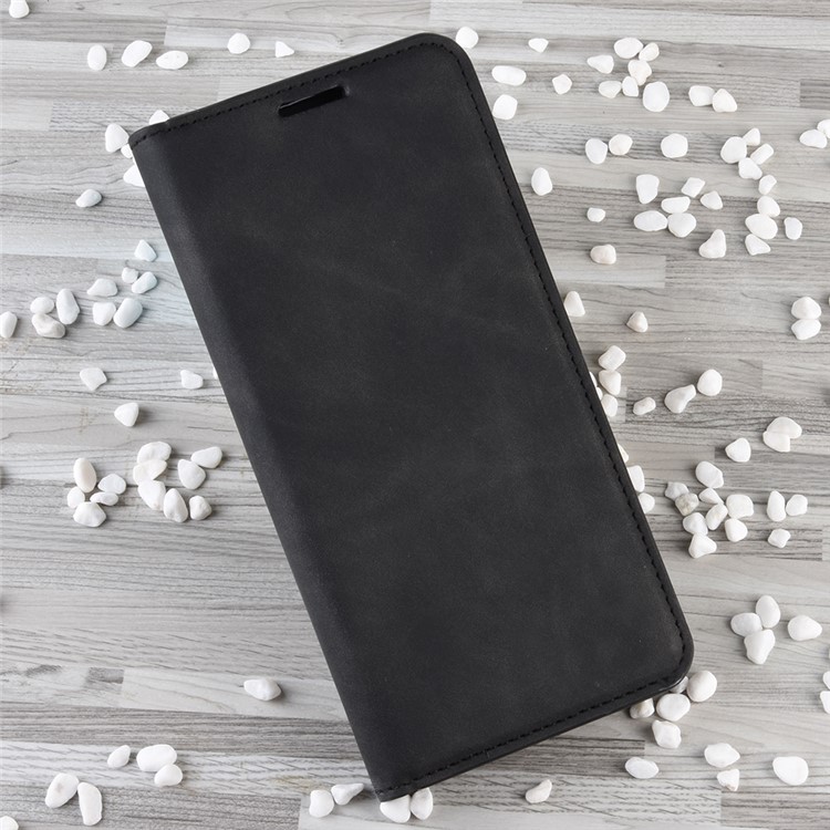 Capa de Casca de Couro de Couro Sedoso Para a Samsung Galaxy A10 - Preto