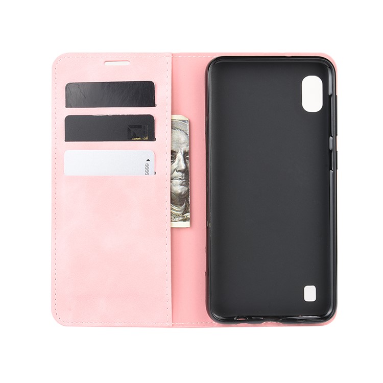 Silky Touch Leather Wallet Shell Case for Samsung Galaxy A10 - Pink-3