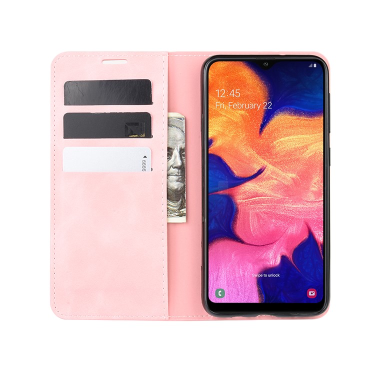 Silky Touch Leather Wallet Shell Case for Samsung Galaxy A10 - Pink-4