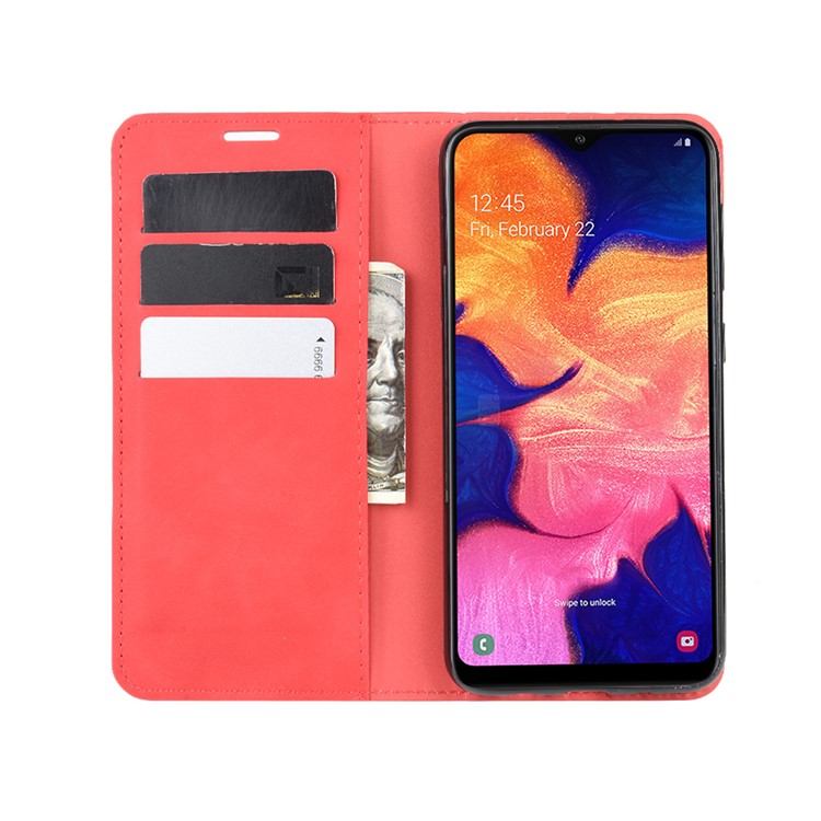 Silky Touch Leather Wallet Shell Case for Samsung Galaxy A10 - Red-4