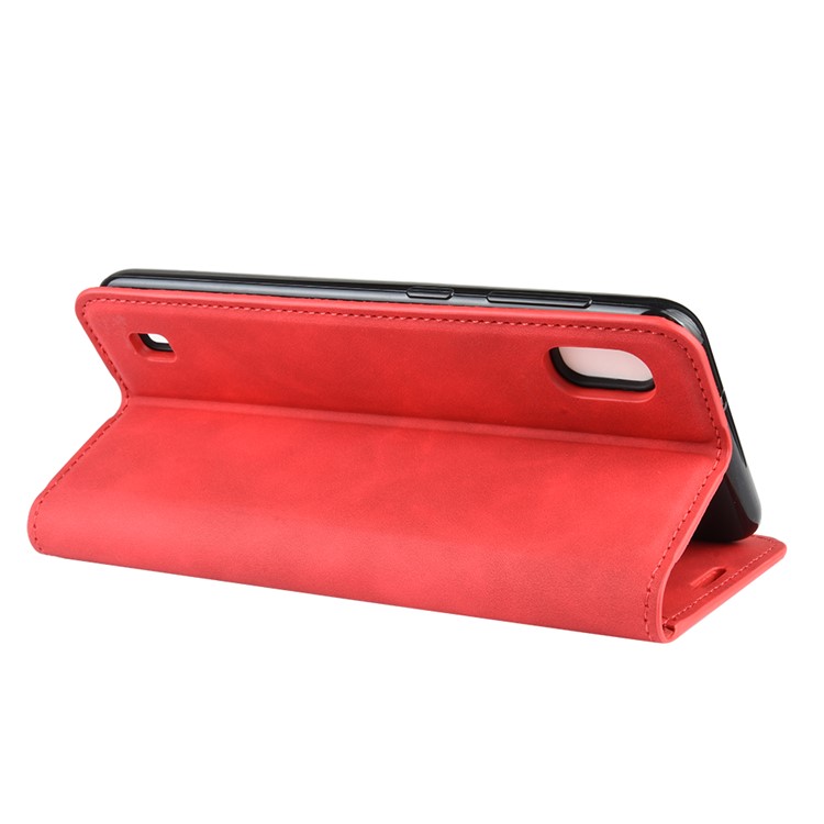 Silky Touch Leather Wallet Shell Case for Samsung Galaxy A10 - Red-5
