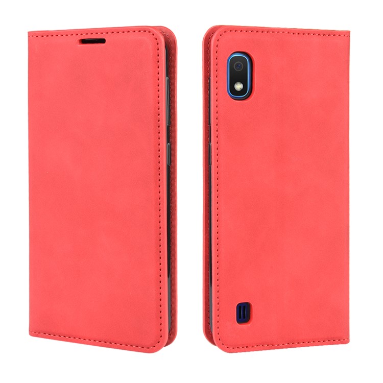 Étui à Coque de Portefeuille en Cuir Soyeux Pour Samsung Galaxy A10 - Rouge-7