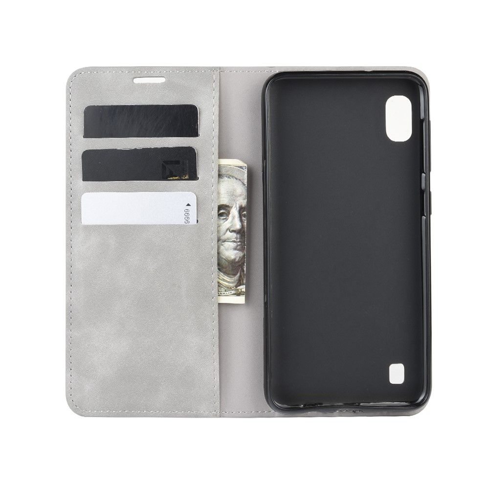 Silky Touch Leather Wallet Shell Case for Samsung Galaxy A10 - Grey-3