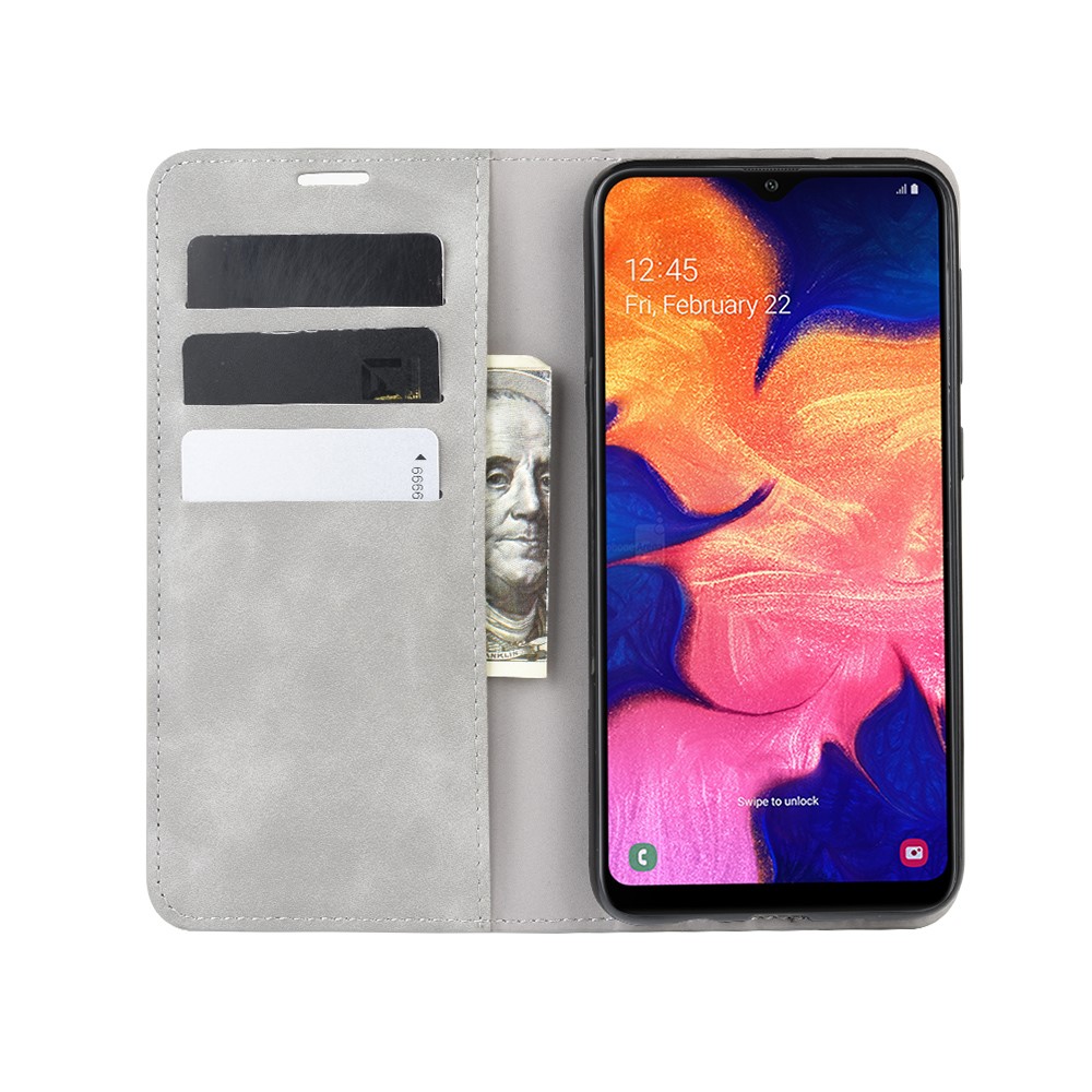 Silky Touch Leather Wallet Shell Case for Samsung Galaxy A10 - Grey-4