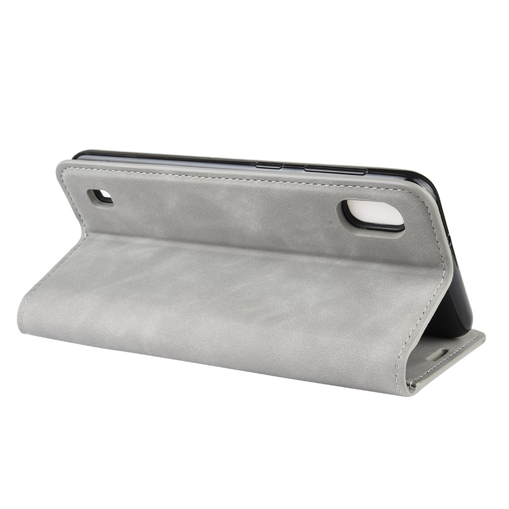 Silky Touch Leather Wallet Shell Case for Samsung Galaxy A10 - Grey-5