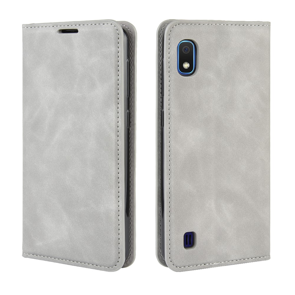 Silky Touch Leather Wallet Shell Case for Samsung Galaxy A10 - Grey-7