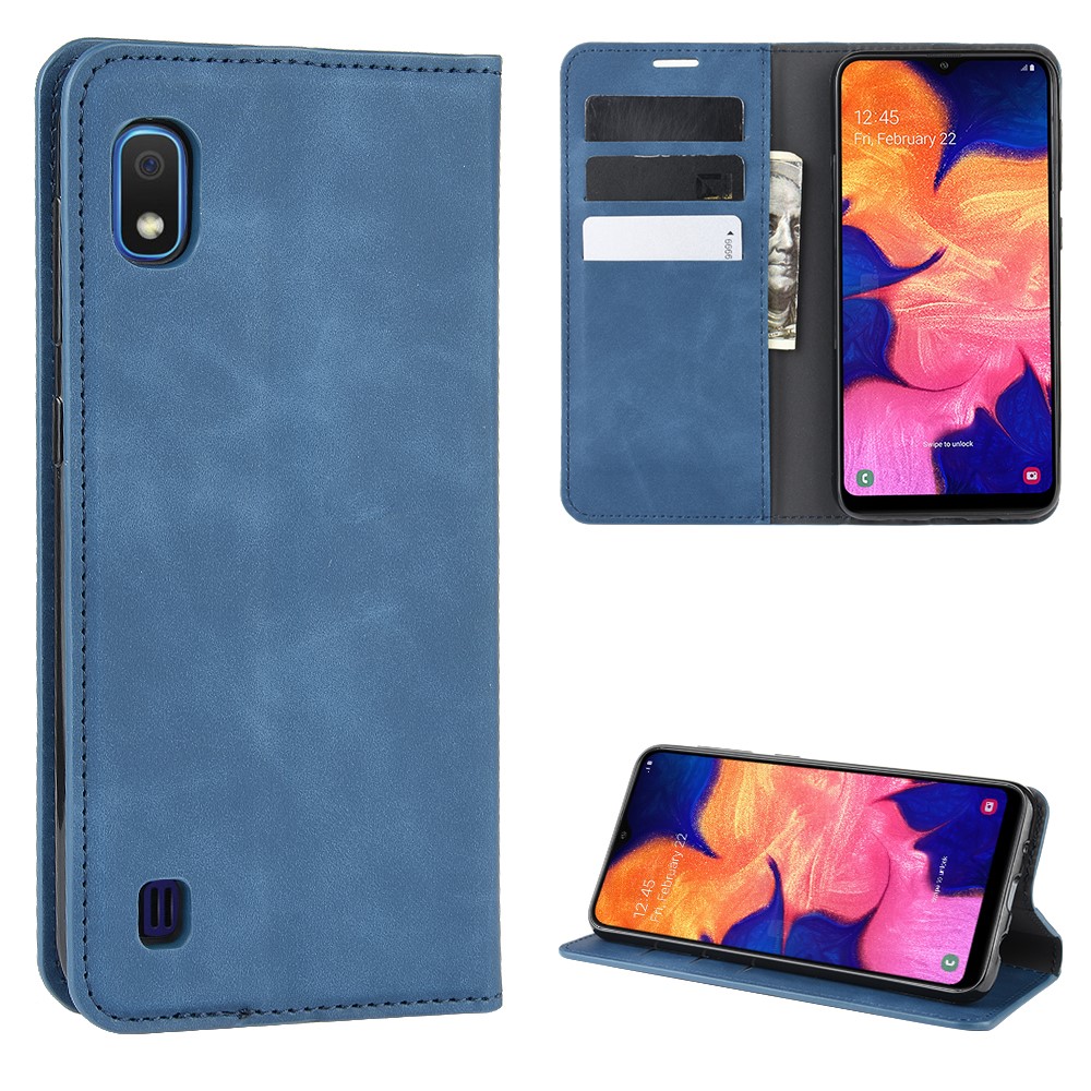 Caso De Cáscara De La Carpeta De Cuero Tacto Sedoso Para Samsung A10 Galaxy - Azul-1