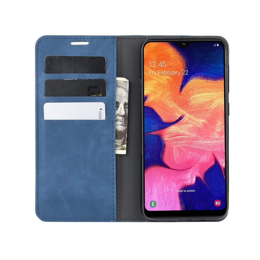 Caso De Cáscara De La Carpeta De Cuero Tacto Sedoso Para Samsung A10 Galaxy - Azul-5
