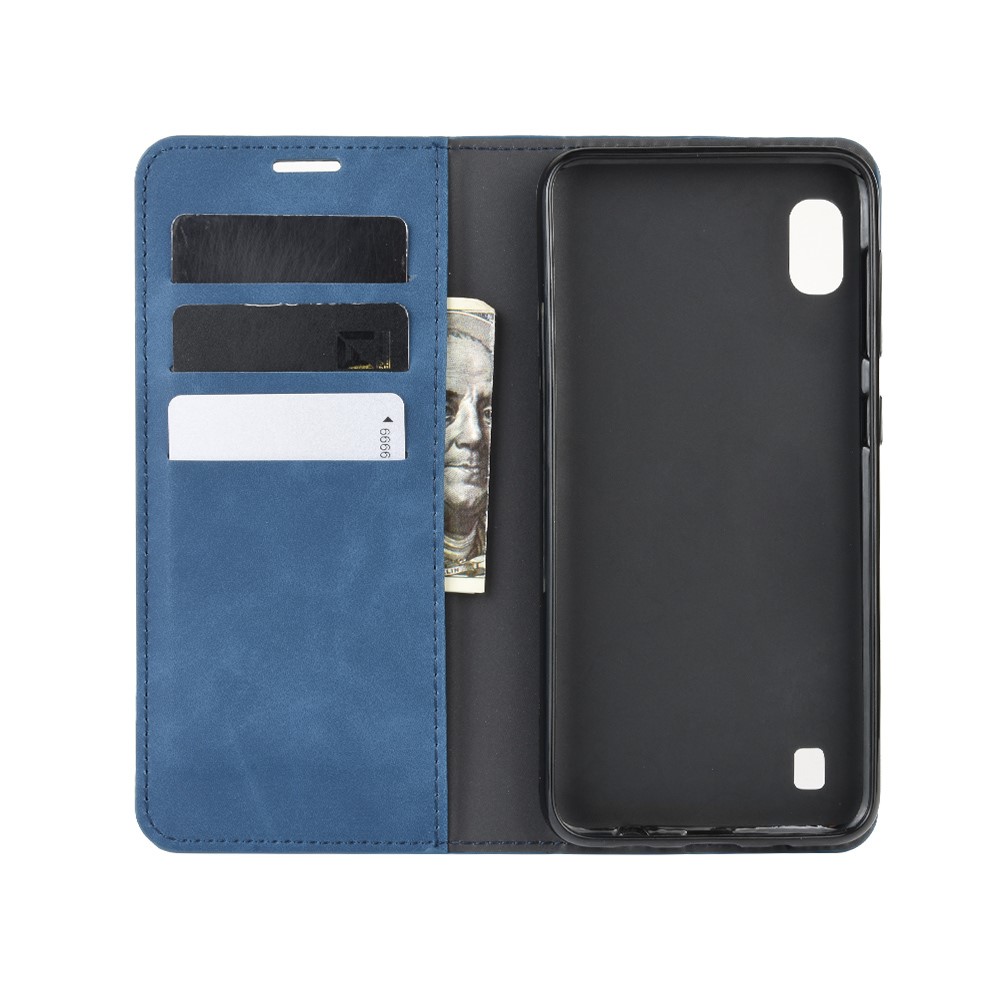 Caso De Cáscara De La Carpeta De Cuero Tacto Sedoso Para Samsung A10 Galaxy - Azul-6