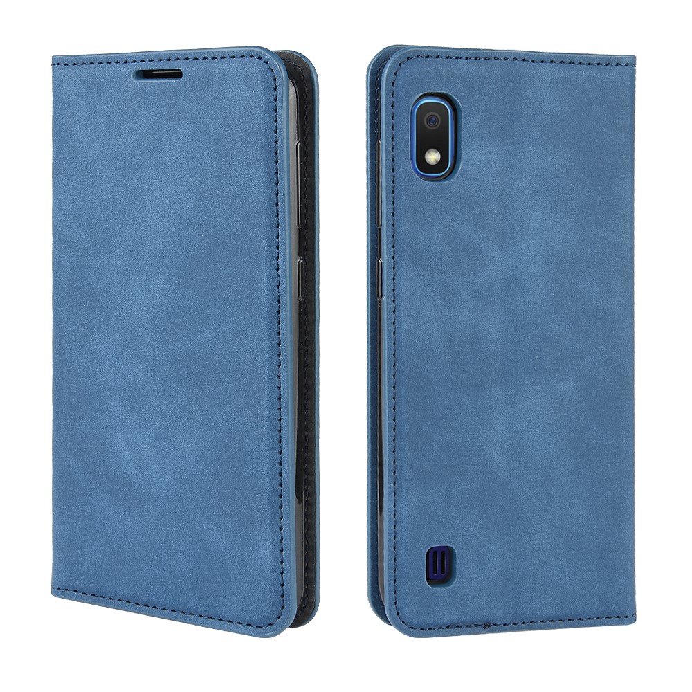 Caso De Cáscara De La Carpeta De Cuero Tacto Sedoso Para Samsung A10 Galaxy - Azul-9