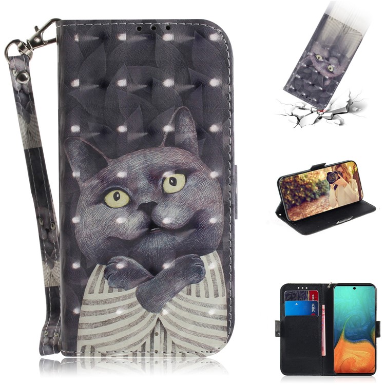 Light Spot Decor Pattern Printing Wallet Leather Flip Case for Samsung Galaxy A71 A715 - Black Cat-1