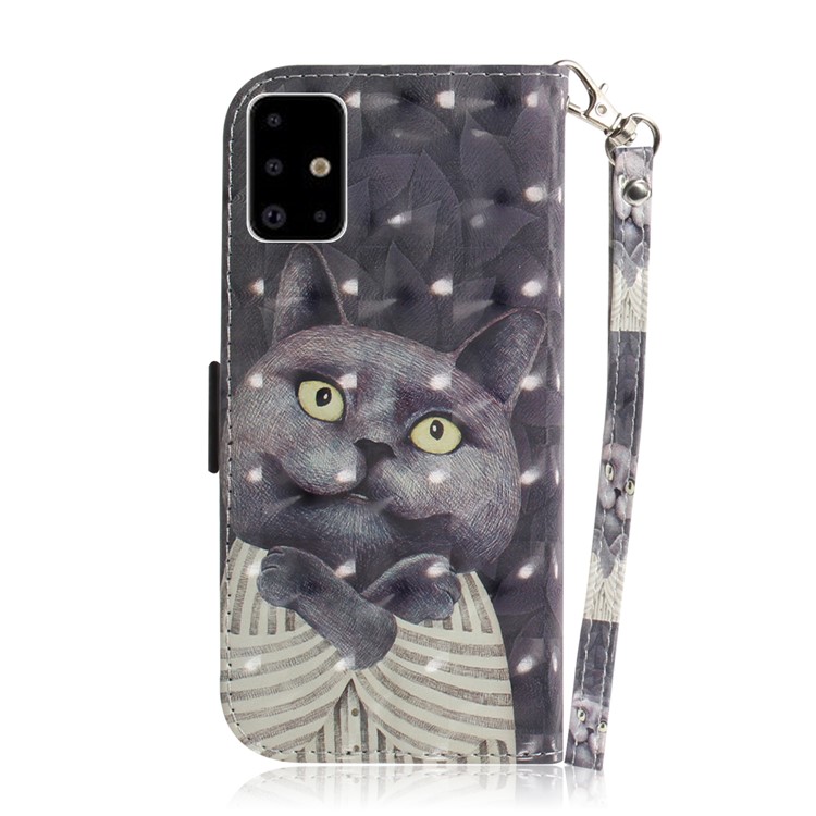 Light Spot Decor Pattern Printing Wallet Leather Flip Case for Samsung Galaxy A71 A715 - Black Cat-3