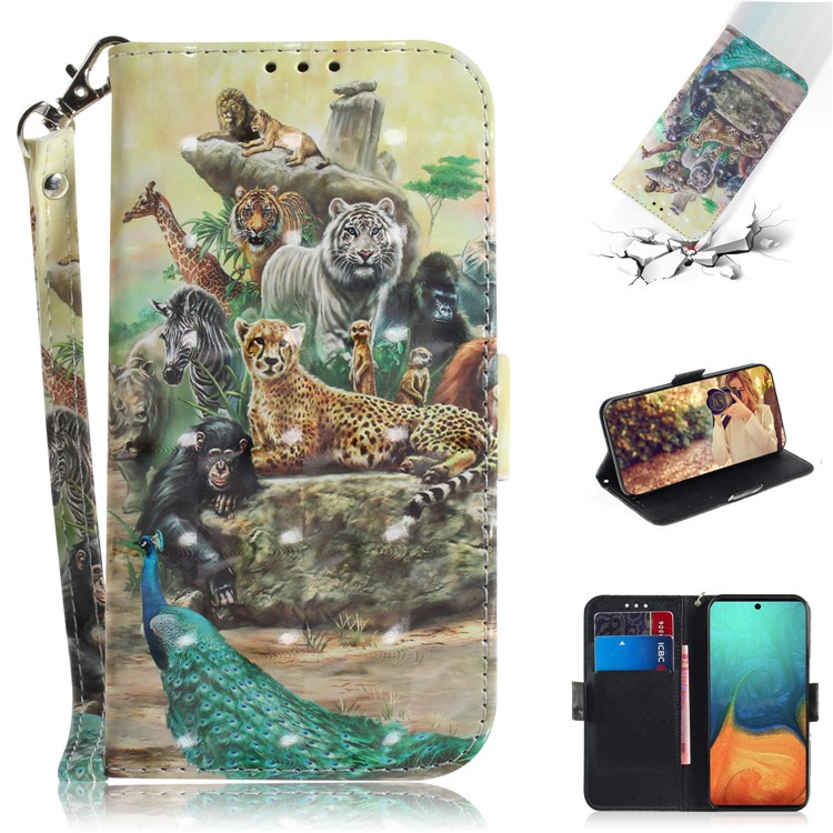 Light Spot Decor Pattern Printing Wallet Leather Flip Case for Samsung Galaxy A71 A715 - Animal Kingdom-1