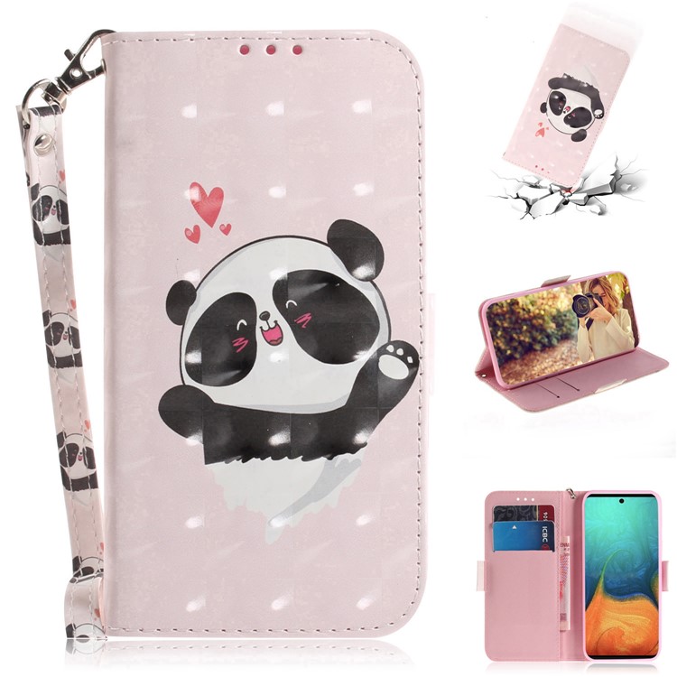 Modèle Décoration Spot Lumineux Cas Flip En Cuir Portefeuille D'impression Pour Samsung Galaxy A71 - Panda Bébé-1