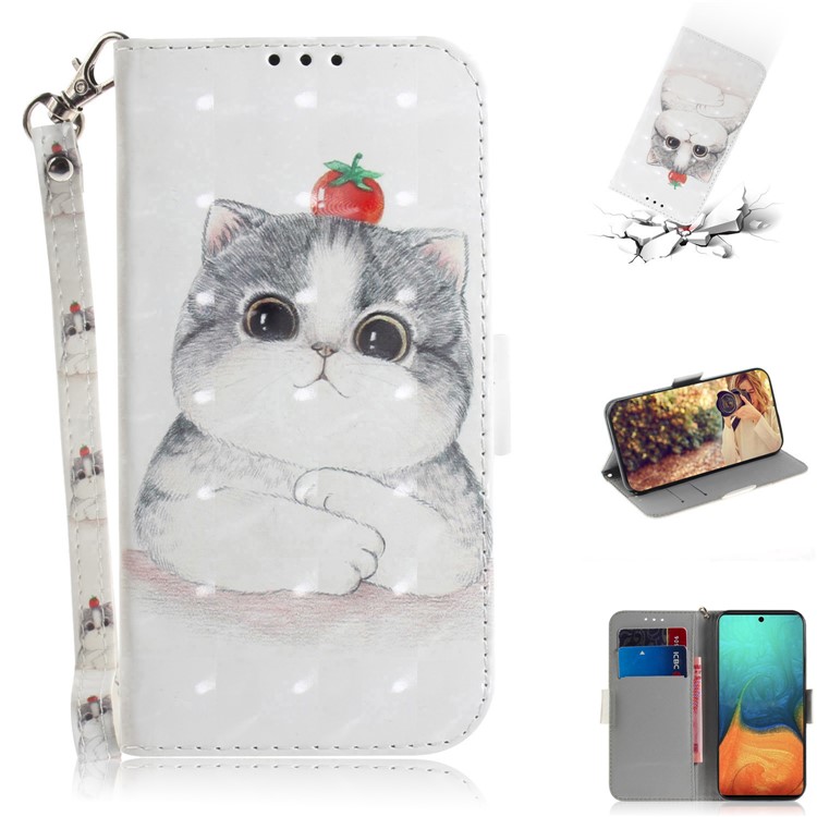 Light Spot Decor Pattern Printing Wallet Leather Flip Case for Samsung Galaxy A71 A715 - Fat Cat-1