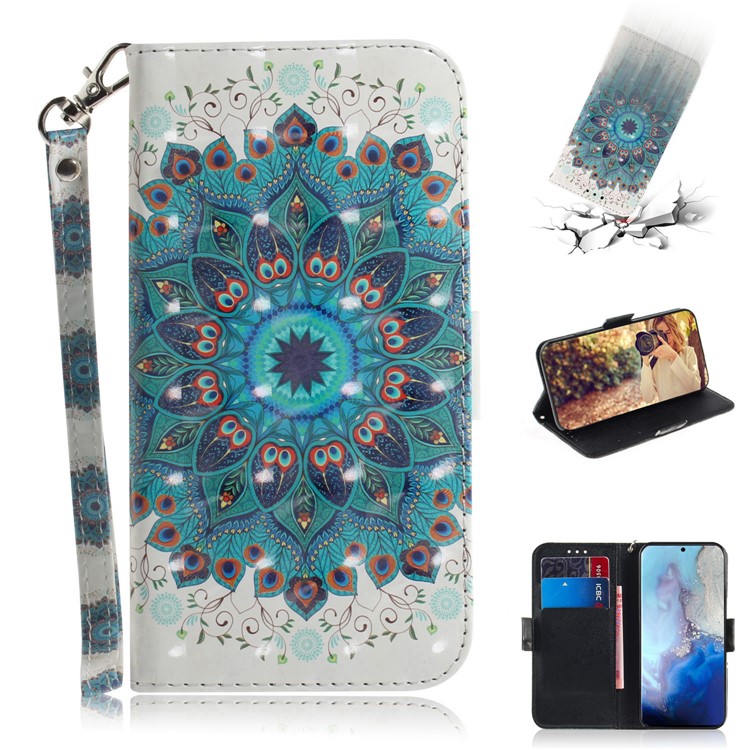 Light Spot Decor Patterned Leather Shell Stand Case for Samsung Galaxy S20 - Malanda Flower-1