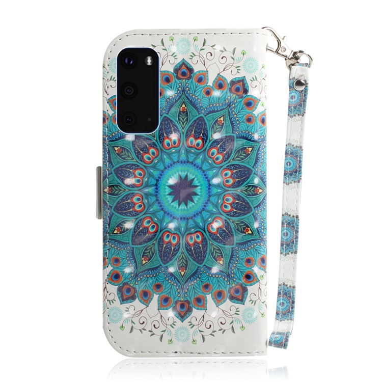 Light Spot Decor Patterned Leather Shell Stand Case for Samsung Galaxy S20 - Malanda Flower-3