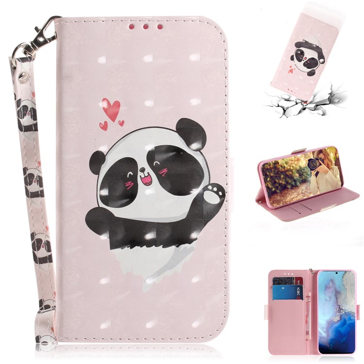 Light Spot Decor Patterned Leather Shell Stand Case for Samsung Galaxy S20 - Baby Panda-1