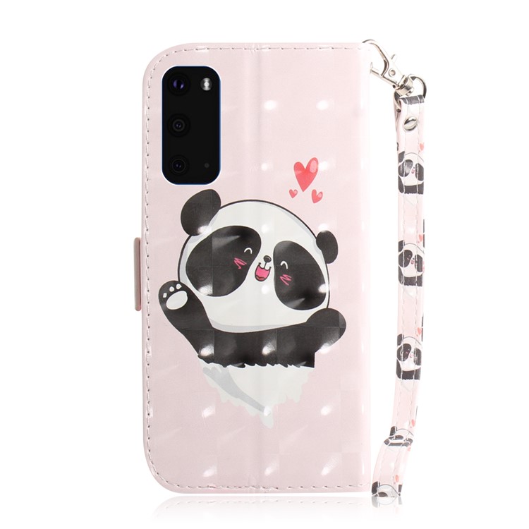 Light Spot Decor Patterned Leather Shell Stand Case for Samsung Galaxy S20 - Baby Panda-3